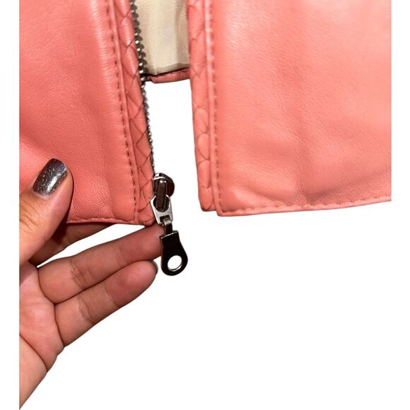 Wilson Vintage Rare Pink 100% Leather Bomber Moto Zip Up Jacket Zip Size Large - Picture 12 of 12